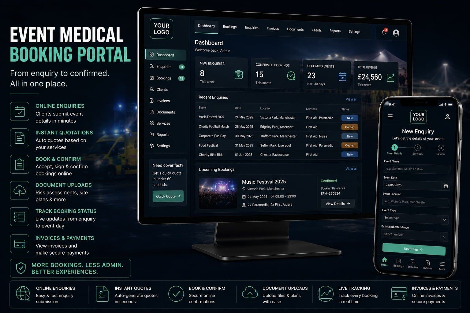 Illustrative interface for the Event Medical Booking Portal