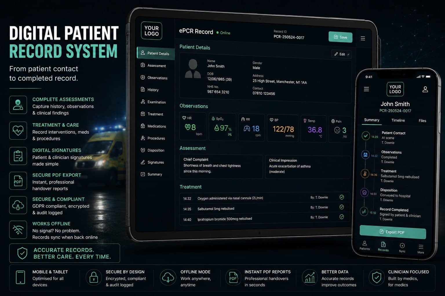 Illustrative interface for the Digital Patient Record System / ePCR