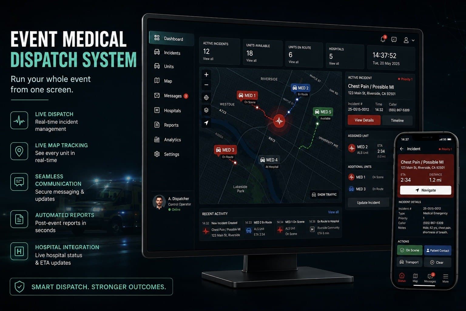 Illustrative interface for the Event Medical Dispatch System