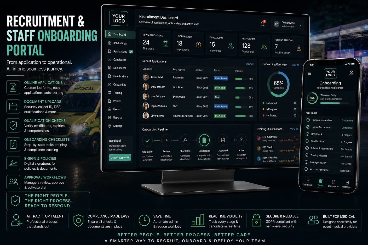Illustrative interface for the Recruitment & Staff Onboarding Portal