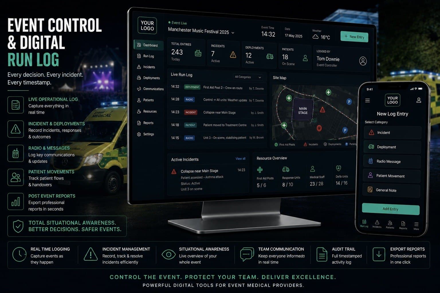 Illustrative interface for the Event Control & Digital Run Log