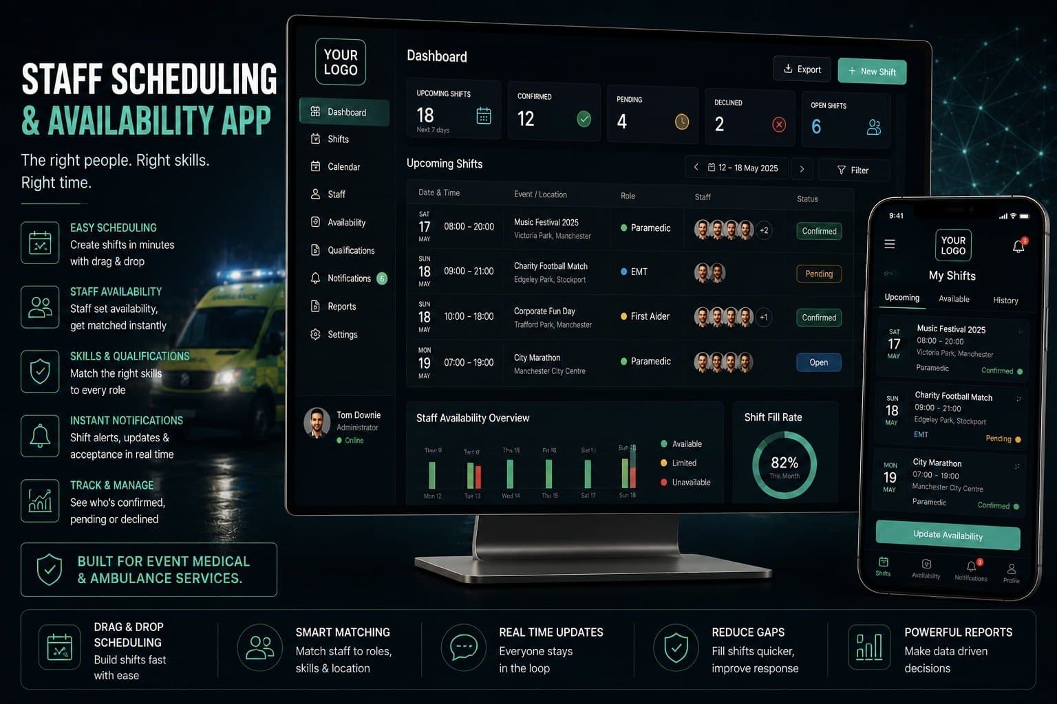 Illustrative interface for the Staff Scheduling & Availability App