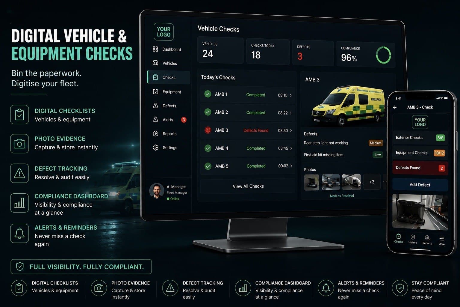 Illustrative interface for the Digital Vehicle & Equipment Checks